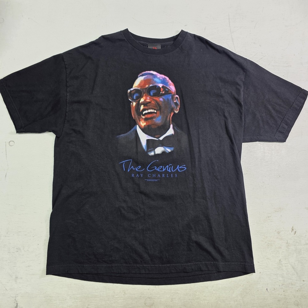 Ray Charles The Genius T-Shirt Mens 2XL Black Zion Rootswear Music Tee VG *Hole